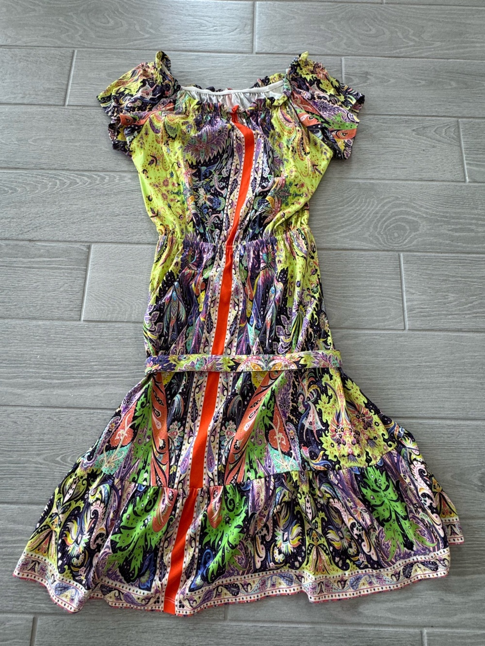 ETRO Vibrant Colorful Off Shoulder Belted Summer Dress Size 44 VGUC - Picture 2 of 7